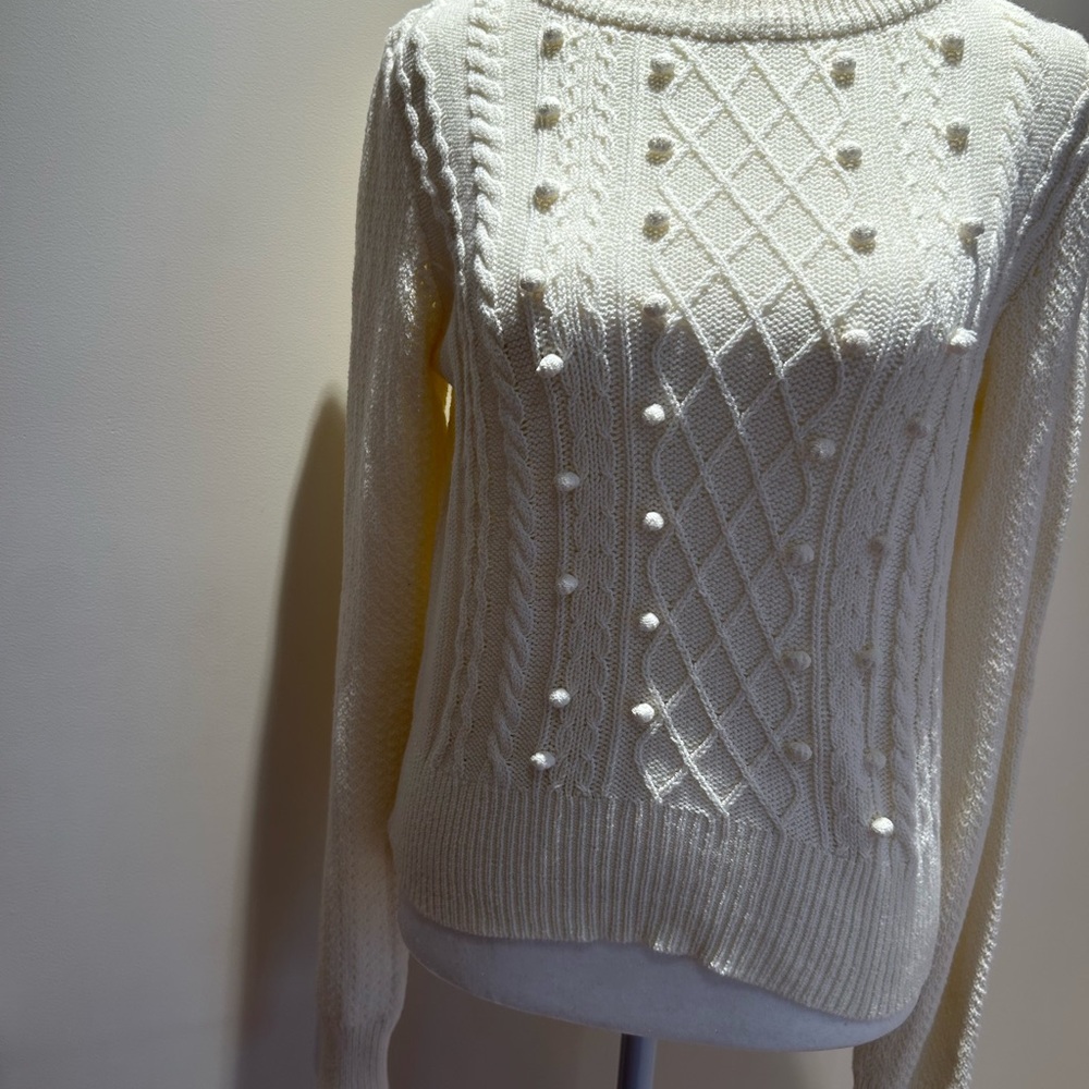 Veronica Beard Classic Cream Cable-Knit Pom-Pom Sweater - Women's